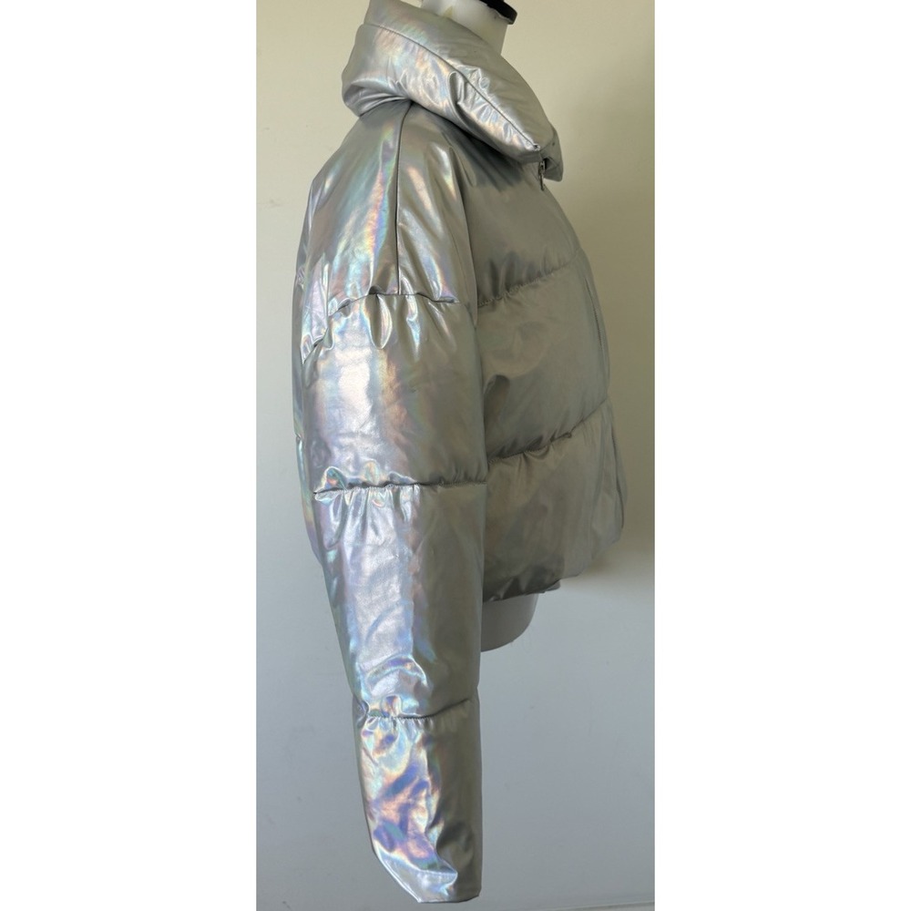 Azalea Wang Iradescent Holographic Cropped Puffer Jacket Full Zip Women's Large - Picture 4 of 10
